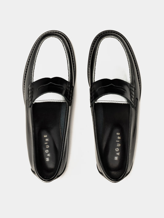 black and white loafers