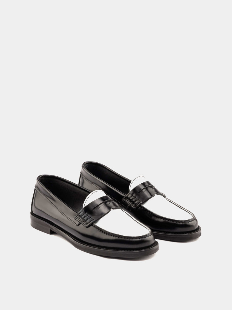 black and white loafers