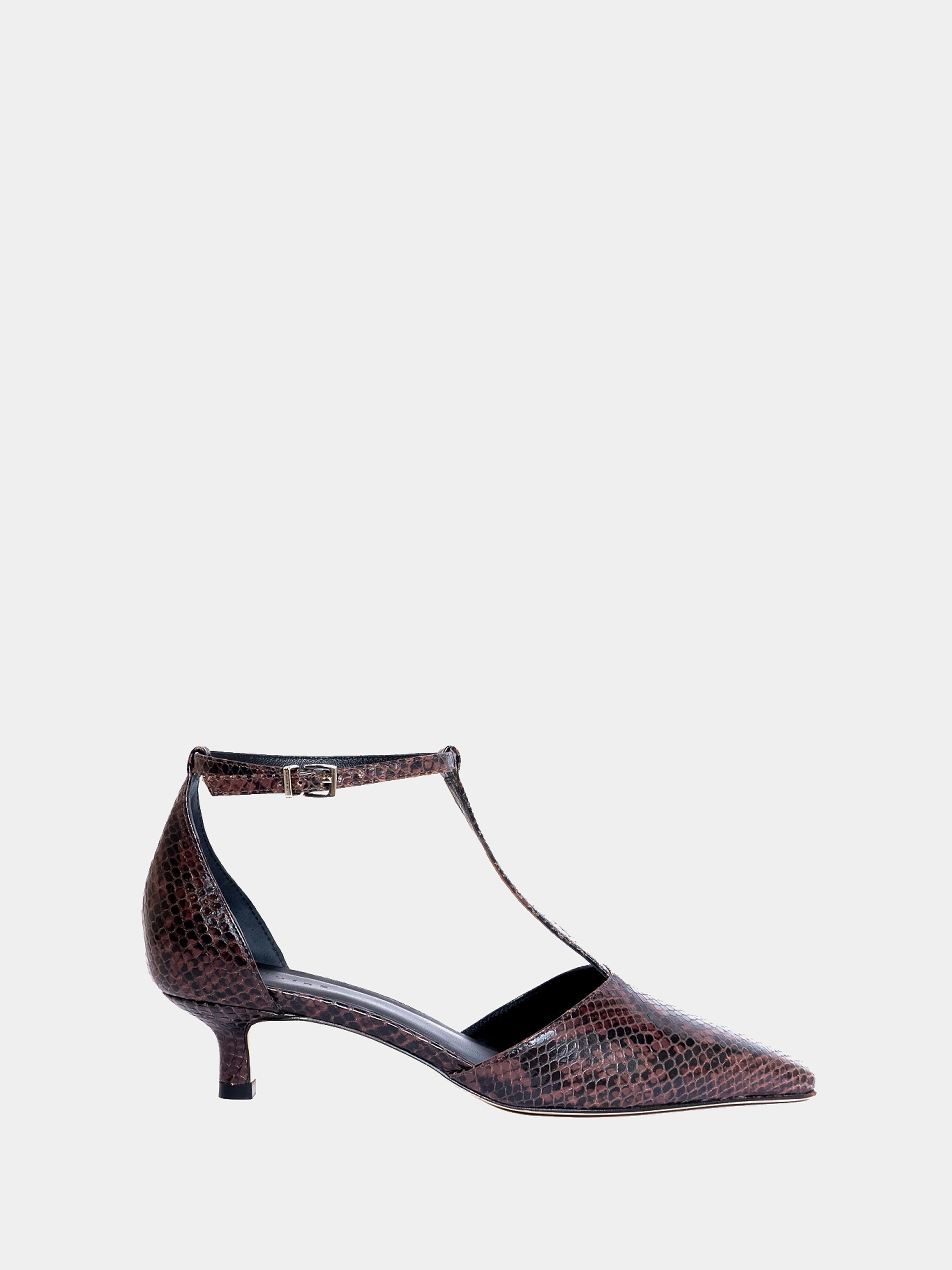 Brown Snake T-Bar Heel with ankle strap