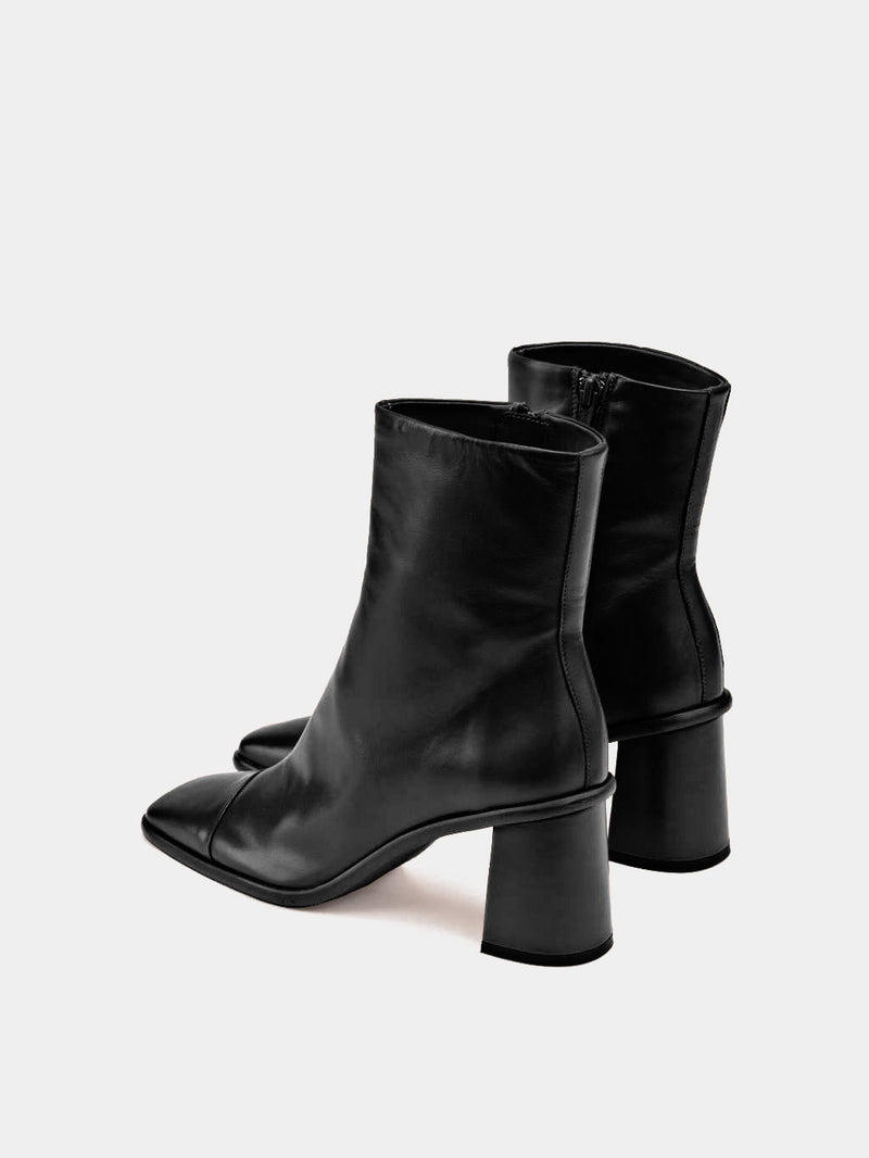 Black square-toe high-heeled boots