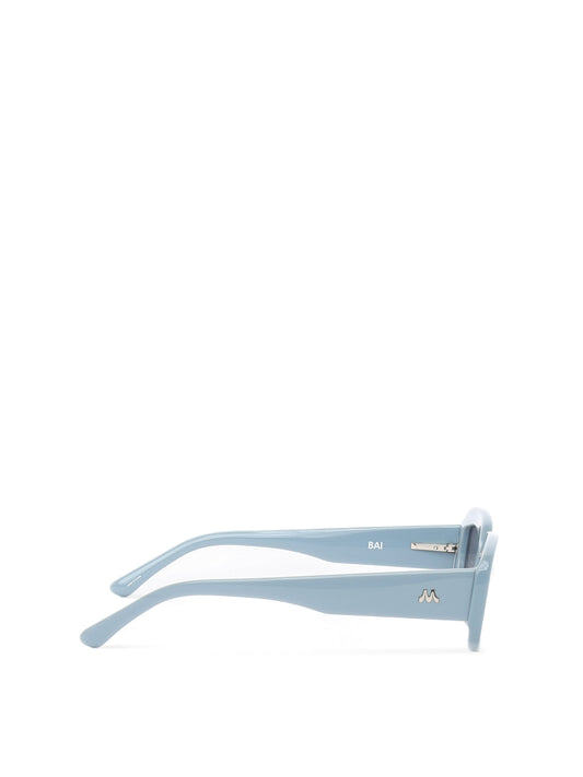 Denim blue sunglasses viewed from the side