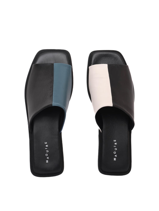 Blue, white and black flat sandal