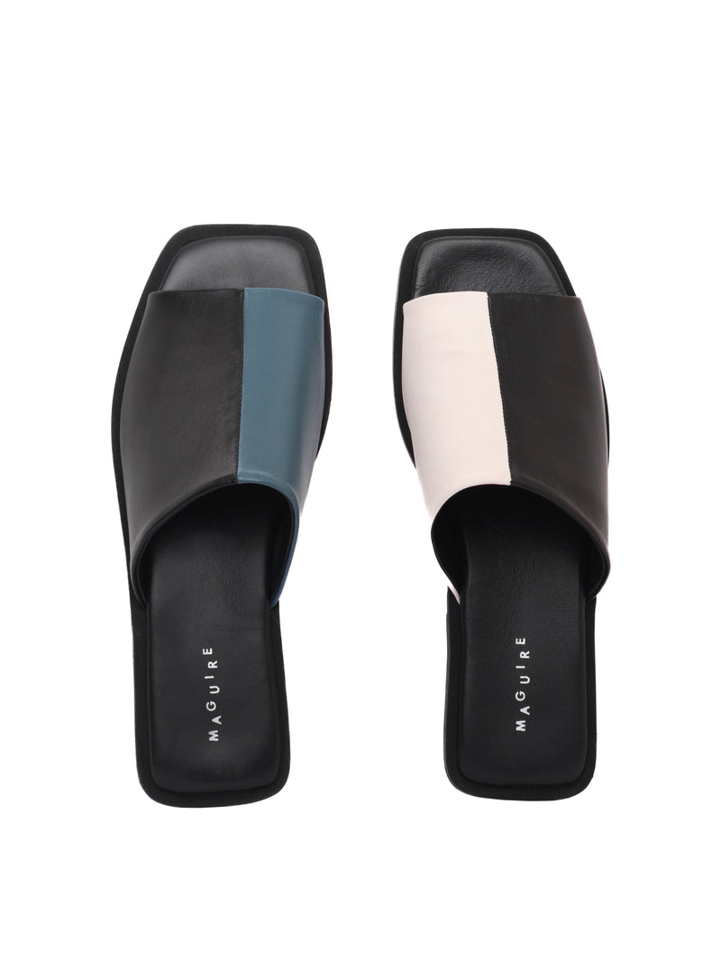Blue, white and black flat sandal