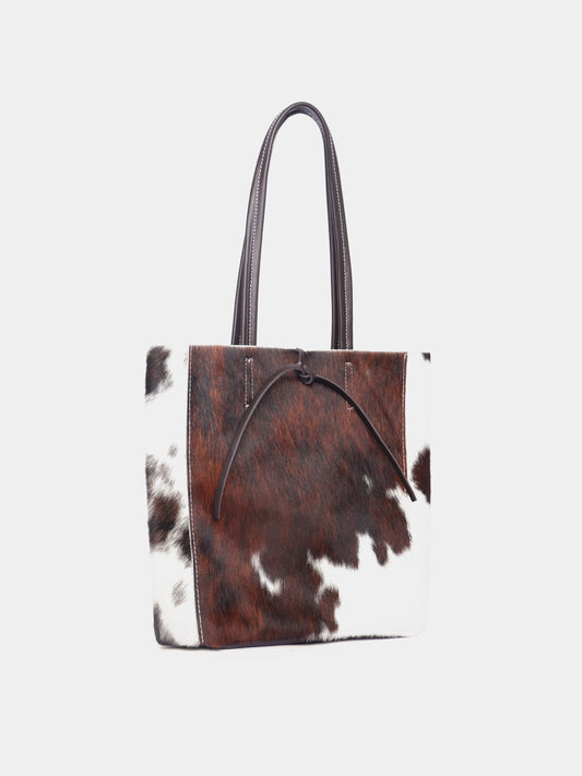 Medium cow print pony hair and leather tote bag