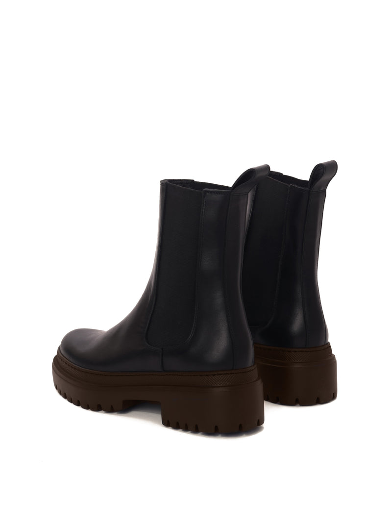 Brown and black leather chelsea boot