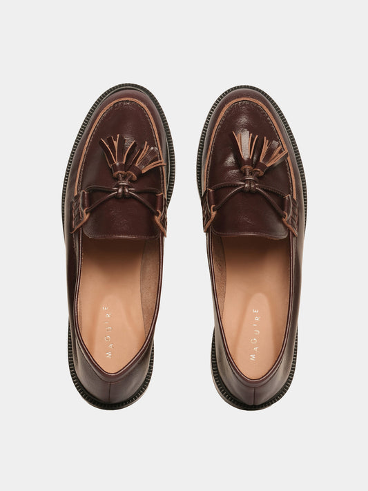Brown tassel leather loafers