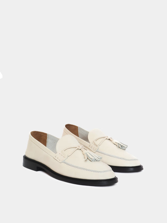cream leather loafer with tassel