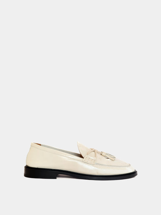 cream leather loafer with tassel
