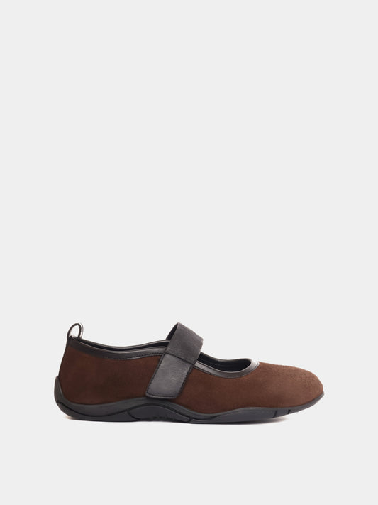 Evora Brown Suede Ballerina, side view