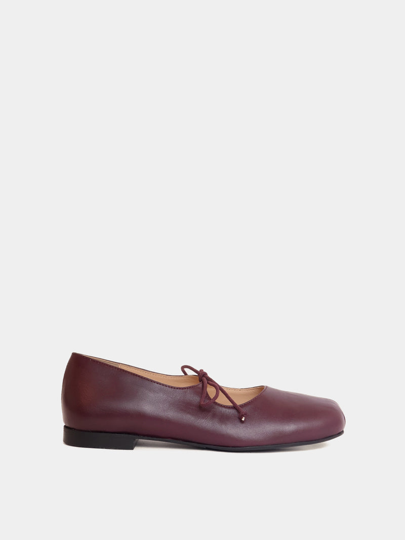 plum ballet flat with lace detailing