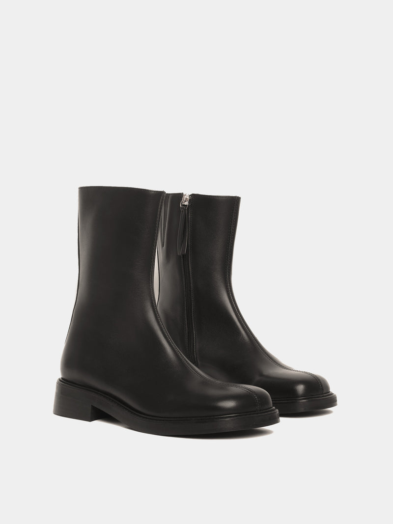 Black leather ankle boots