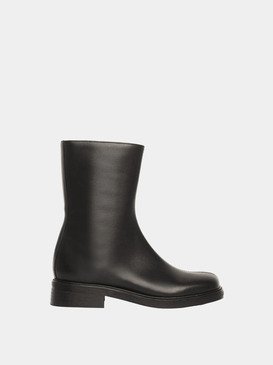 black ankle boot with thick heel