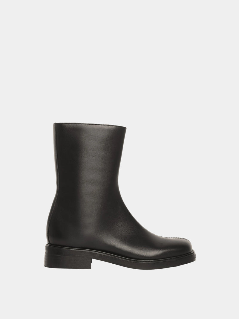 black ankle boot with thick heel
