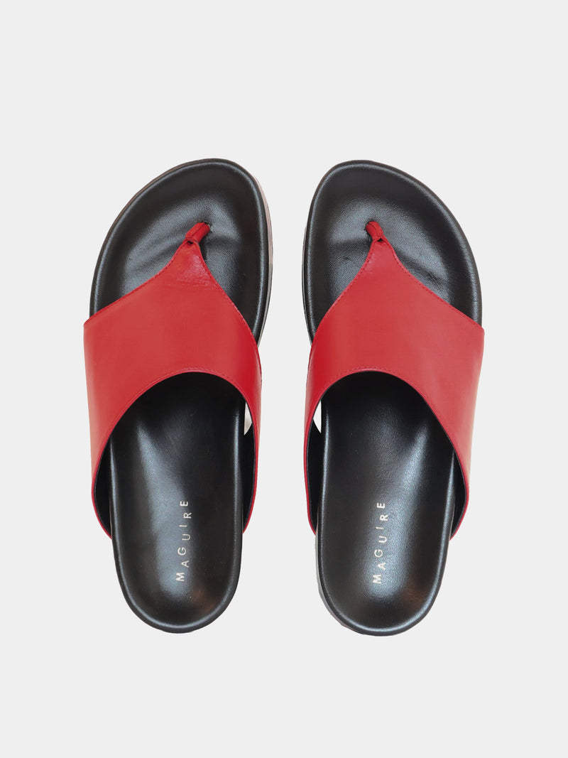 red flip flop sandal on grey background