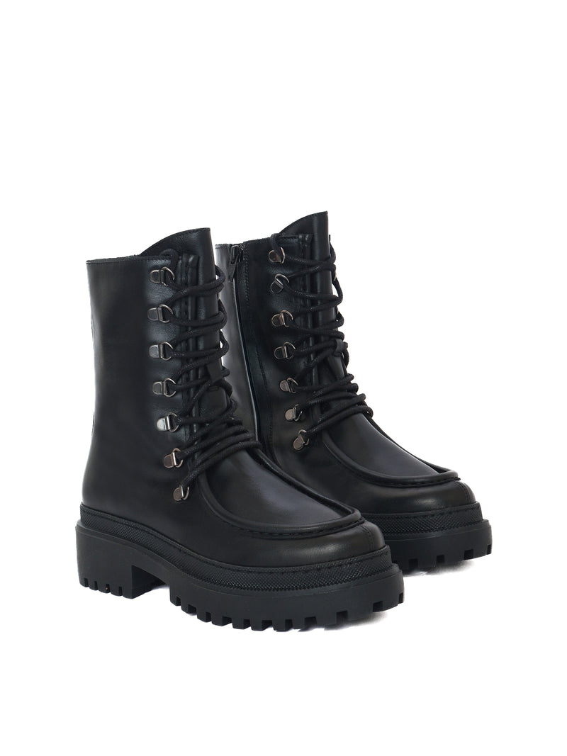 Black lace-up leather boots
