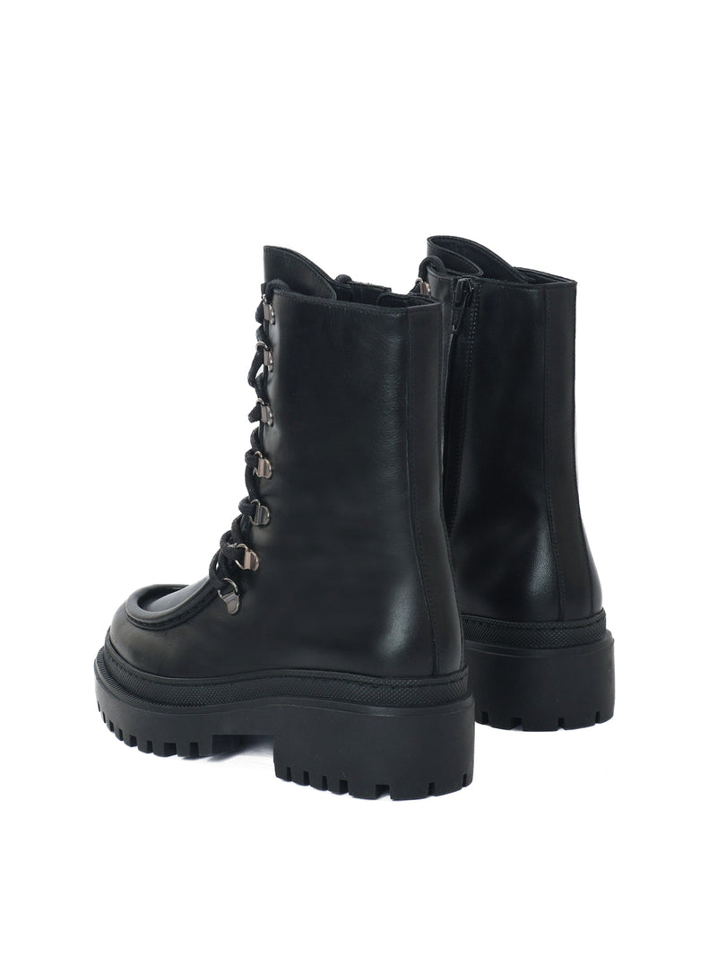 Black lace-up leather boots