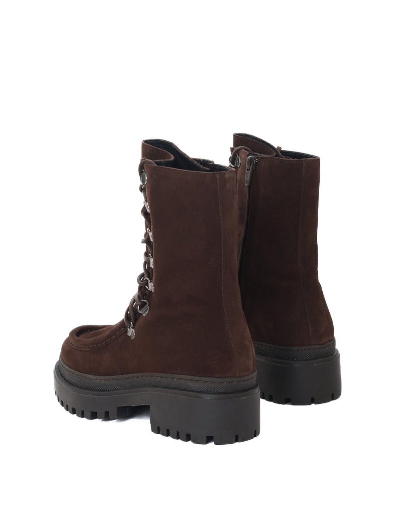 Brown suede lace-up leather boots