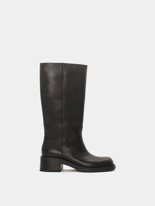 Knee-high black moto boot
