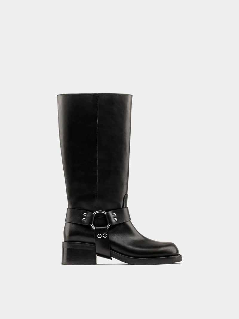 lucca black harness biker high boot