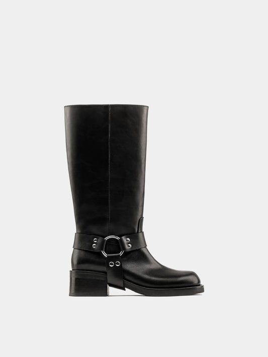 lucca black harness biker high boot