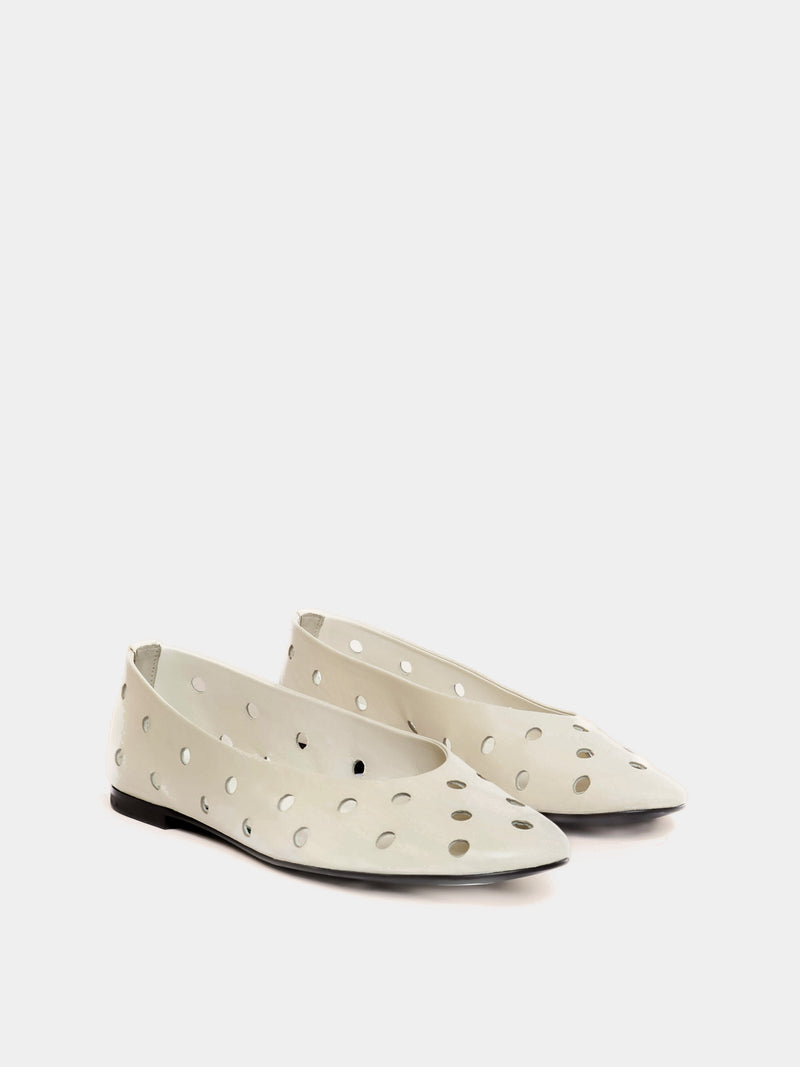 perforated cream ballet flat