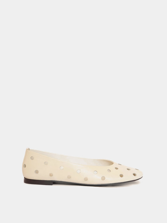 cream ballet flat with round cut outs