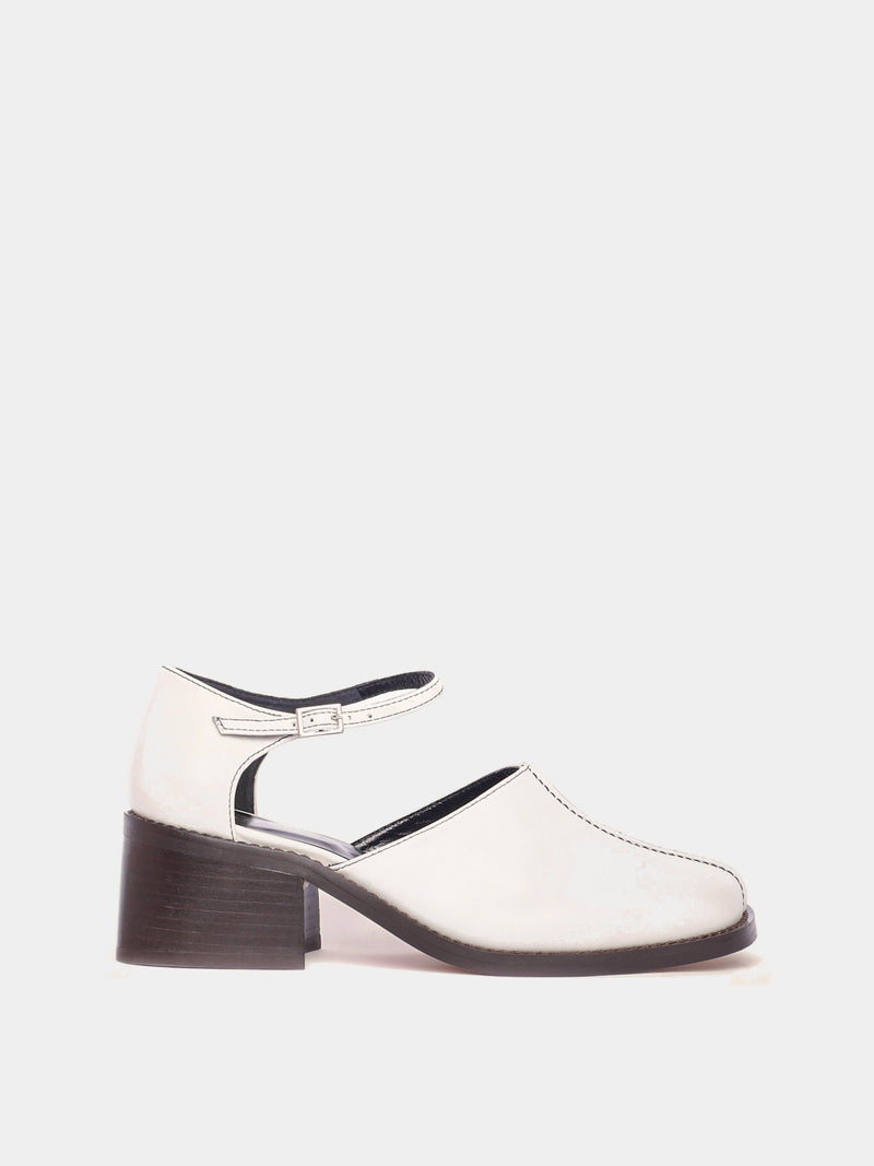 Cream leather heeled mary-jane mule