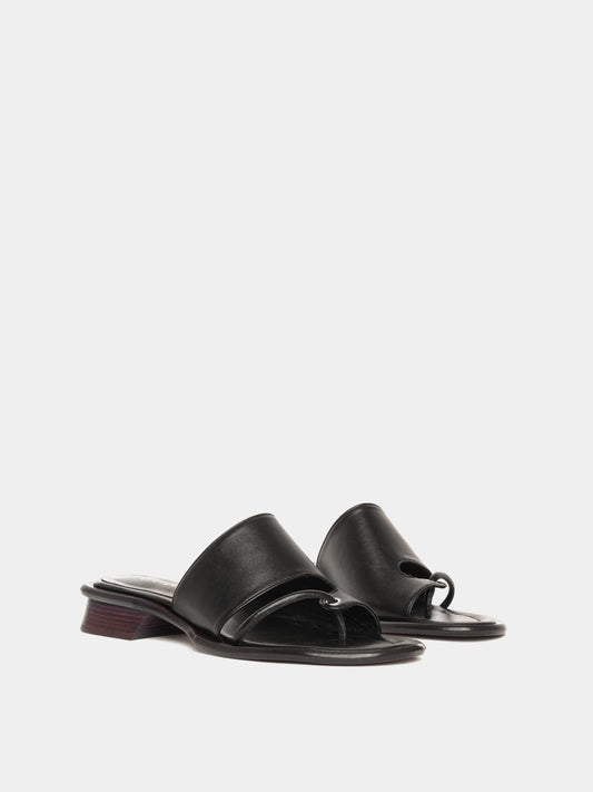Black leather sandals with wooden heels