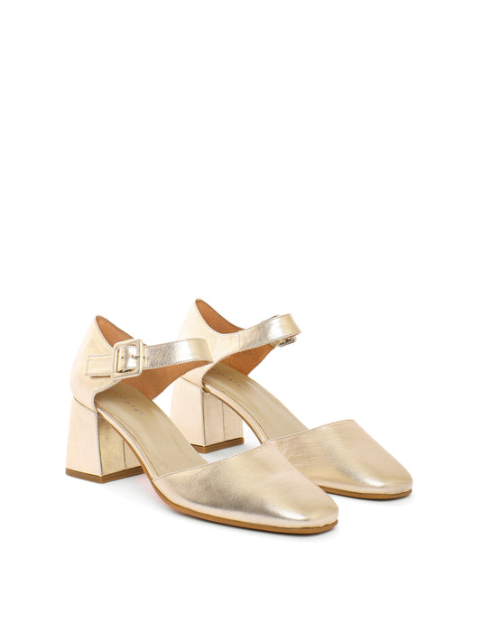 Gold metallic leather mary-jane high heels