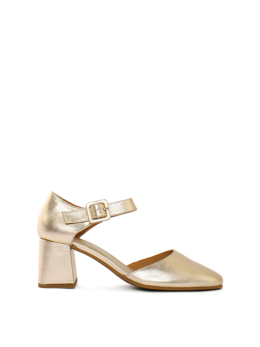 Gold metallic leather mary-jane high heel
