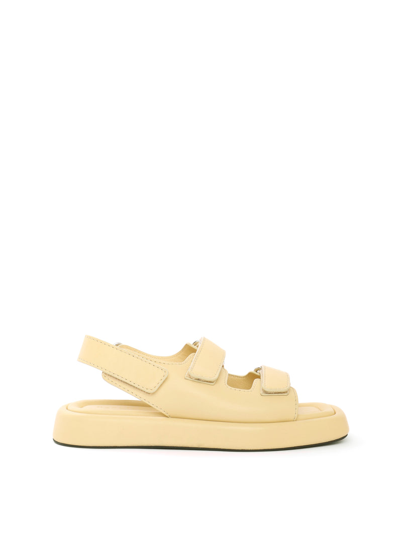 Beige chunky velcro-strap flat sandal