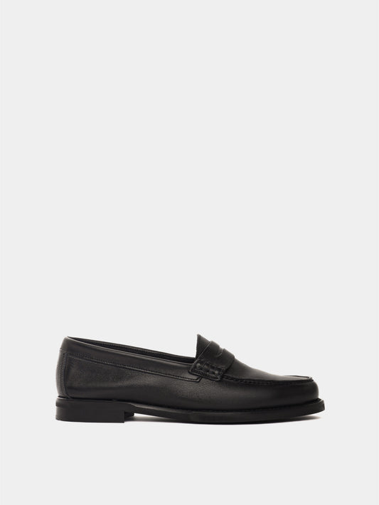 Black leather penny loafer