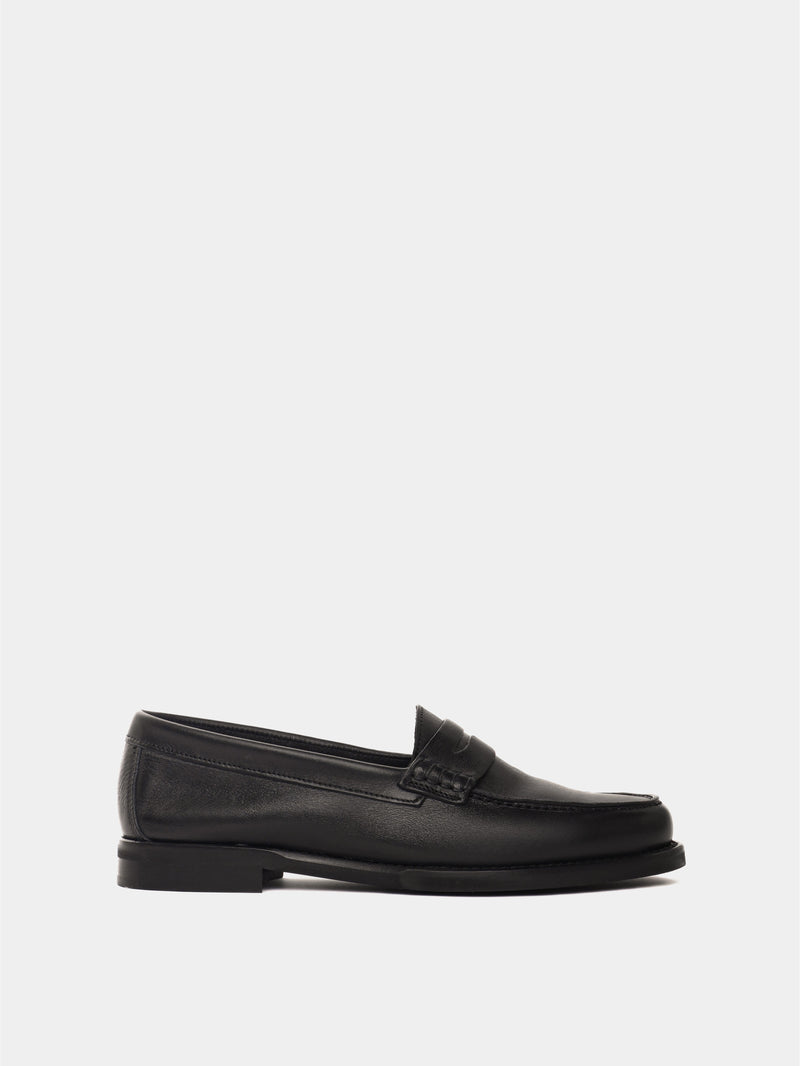 Black leather penny loafer