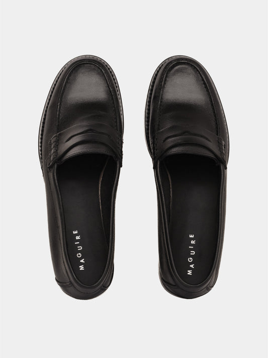 Black leather penny loafers