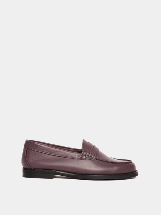 Plum leather penny loafers