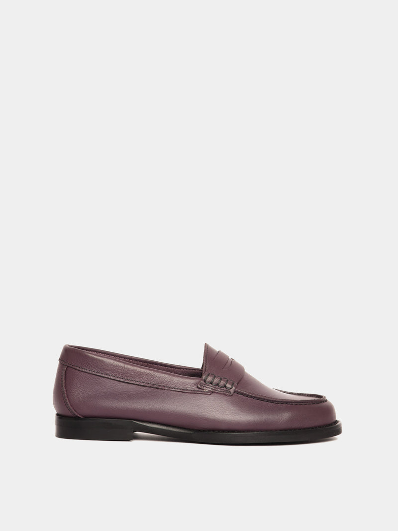 Plum leather penny loafers