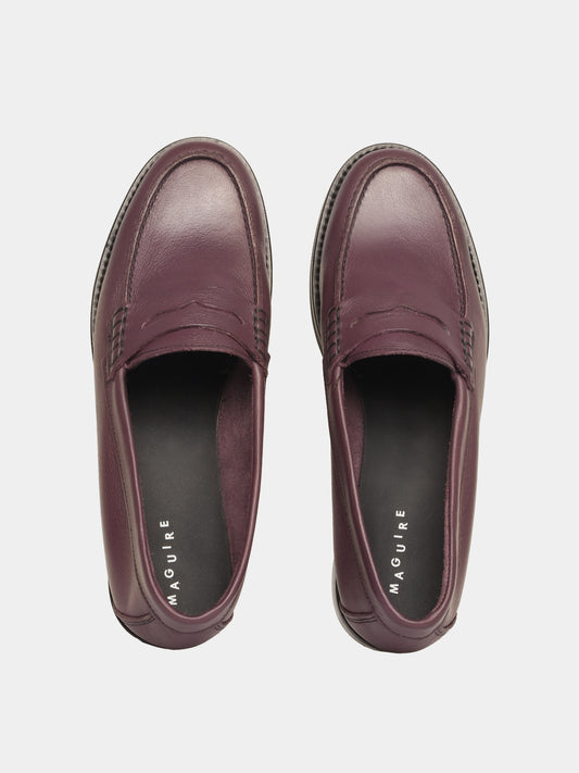 Plum leather penny loafers