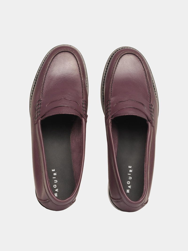 Plum leather penny loafers