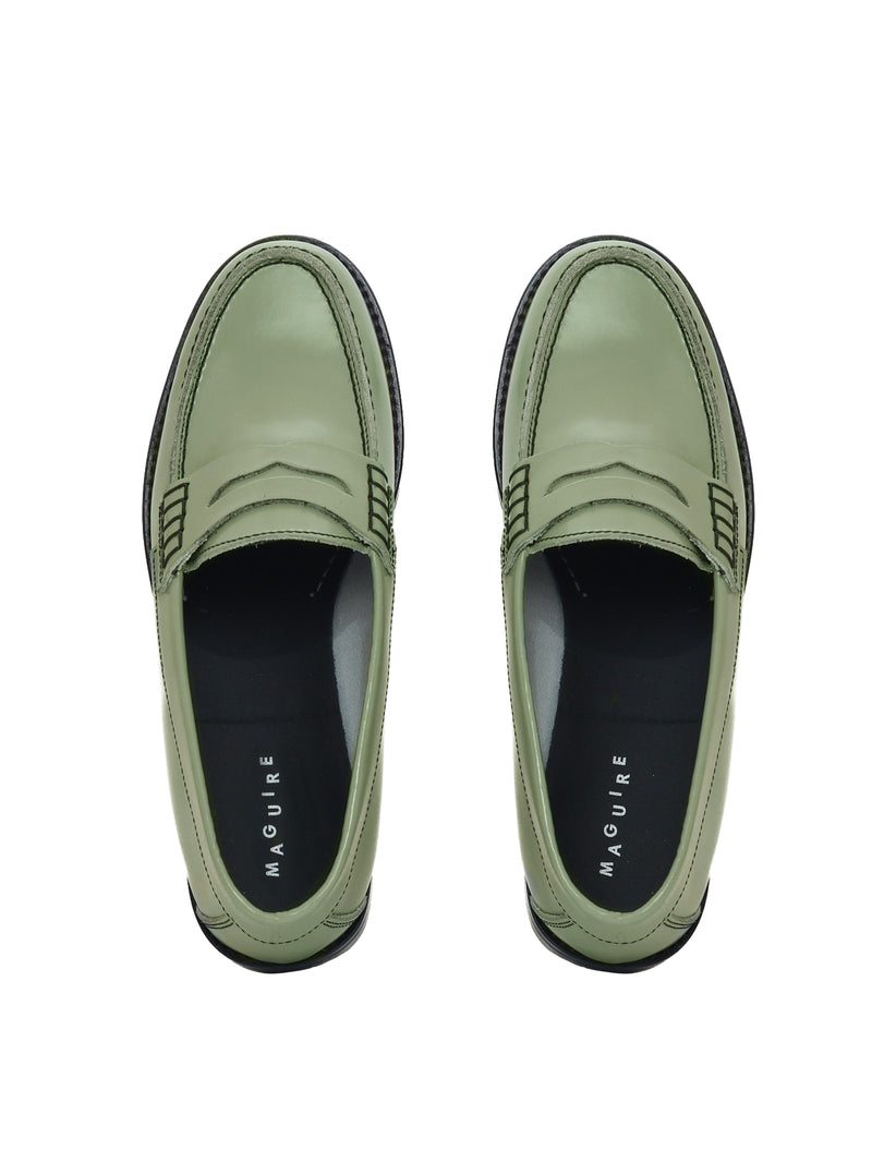 Sage box leather penny loafers
