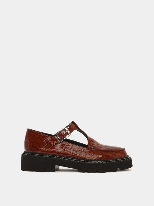 Brown croco leather mary-jane with a chunky sole