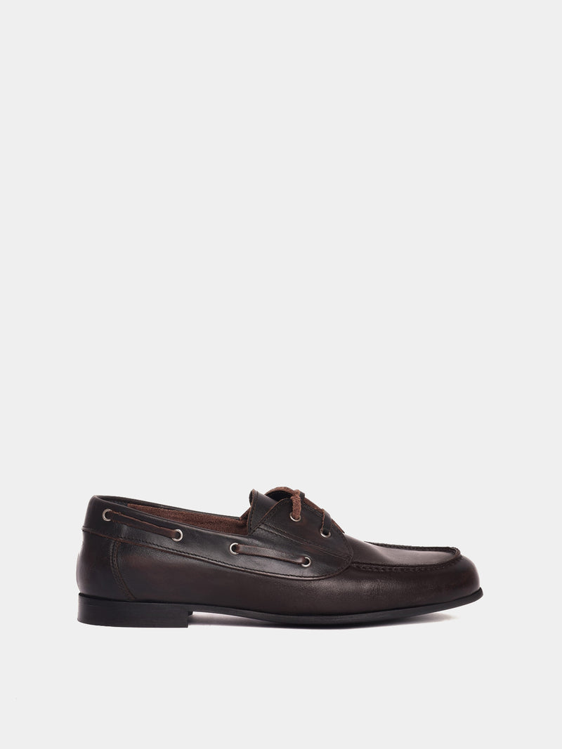 Brown leather boat shoe