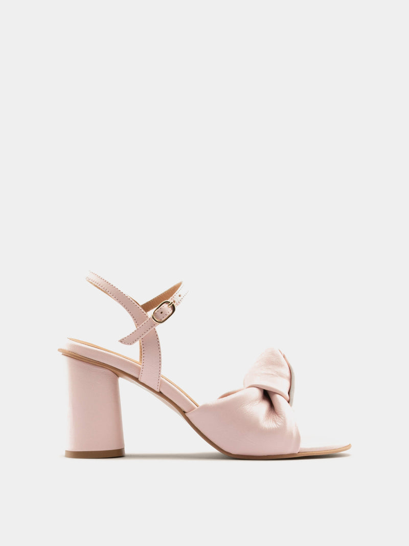 Pastel pink heel with knotted upper and ankle strap