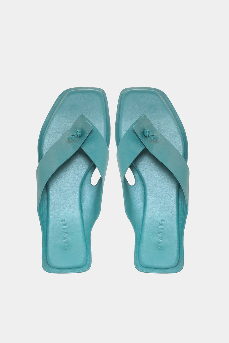 Turquoise leather flip flop