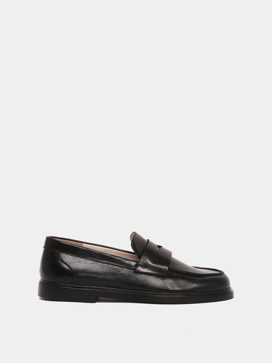 Black leather penny loafer