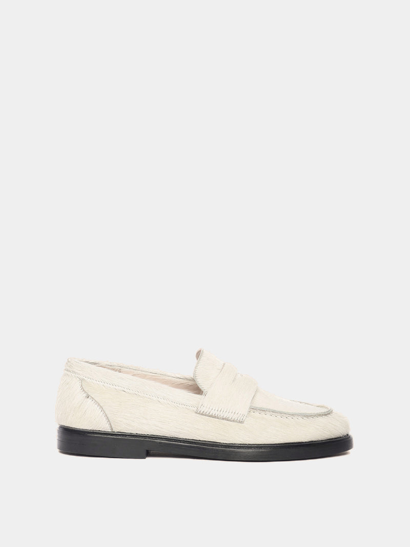 White pony hair penny loafer
