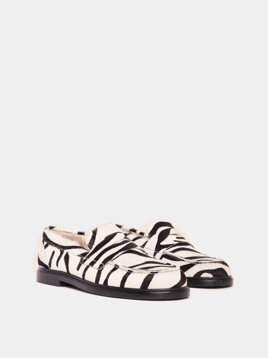 Zebra pony hair penny loafers