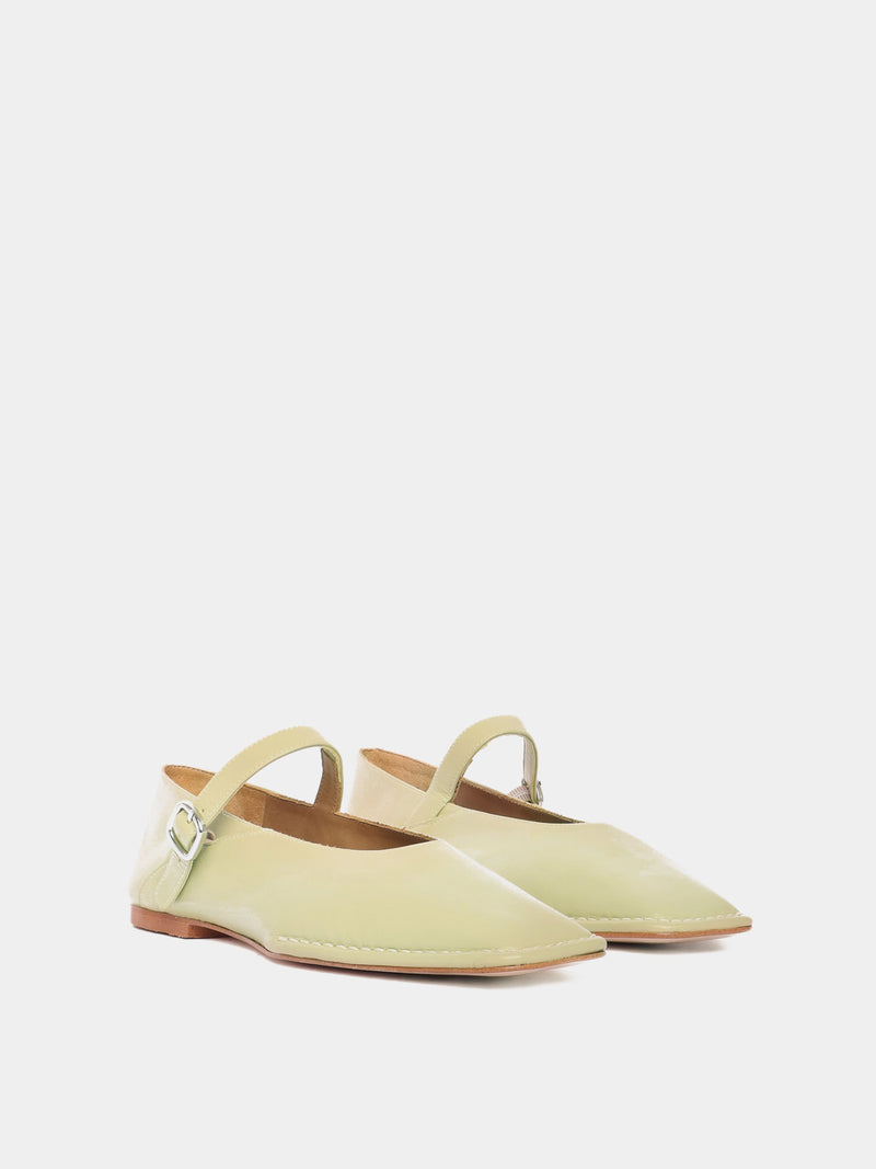 Pistachio mary-jane flats with a square toe