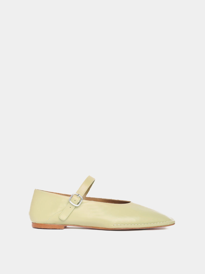 Pistachio mary-jane flat with a square toe
