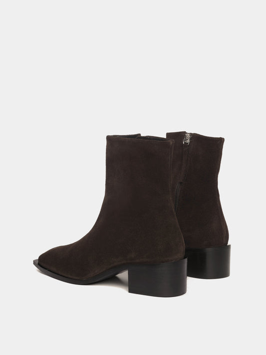 Brown suede ankle boots with a block heel