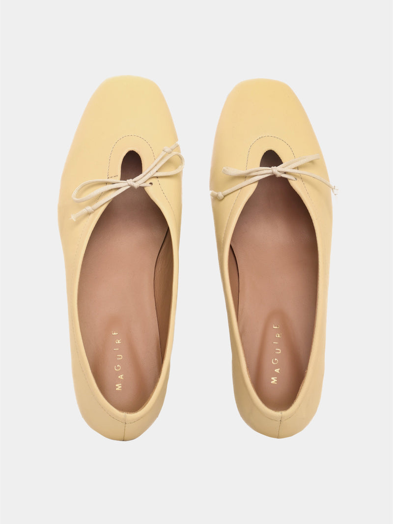 Butter leather ballerina flats with a butter bow